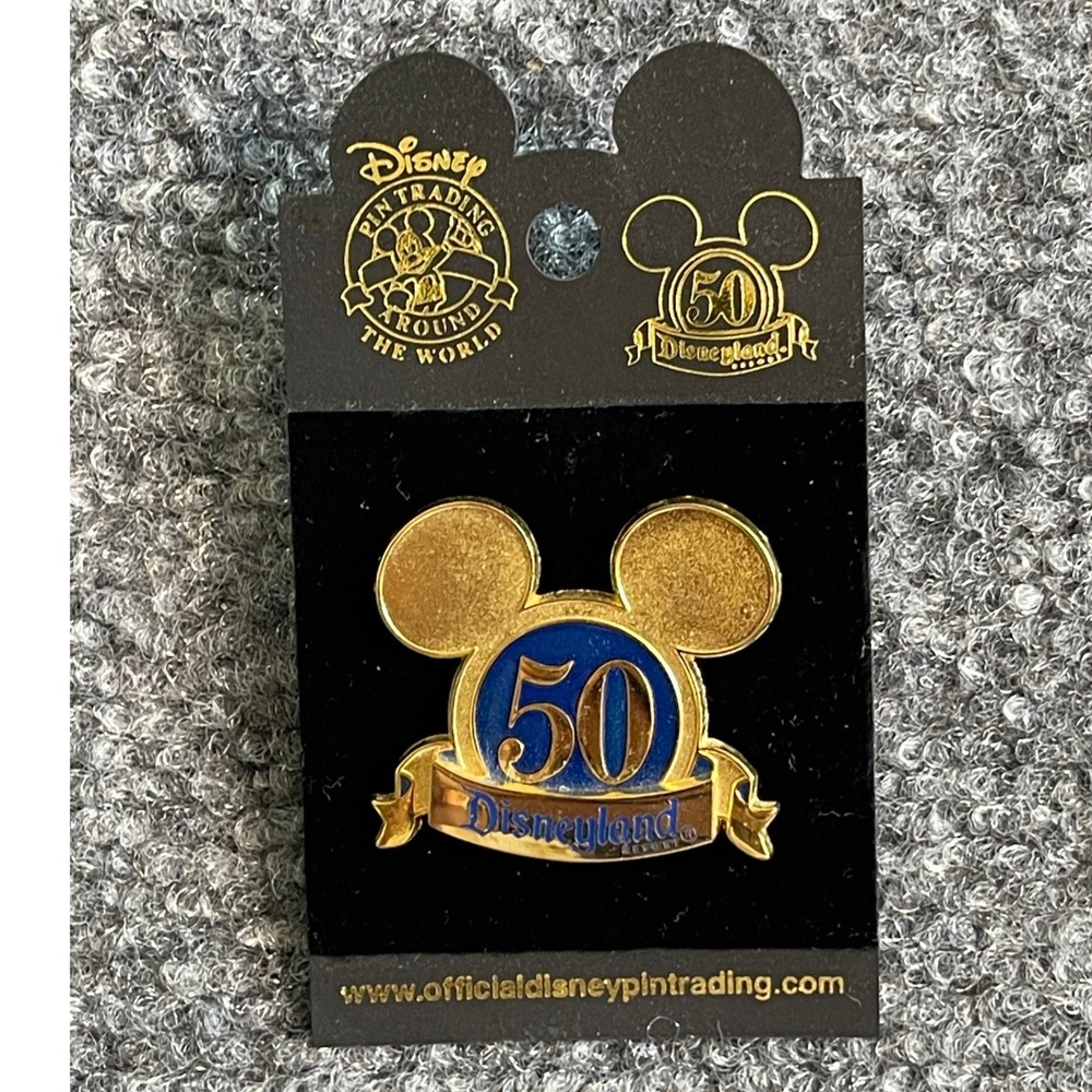 Disney Disneyland 50th Anniversary Mickey Mouse Icon Gold Blue Trading Pin NWT